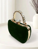 Luxury Bottle Green Velvet Bridal Clutch Purse with Stylish Hand Grip (DZ18381)