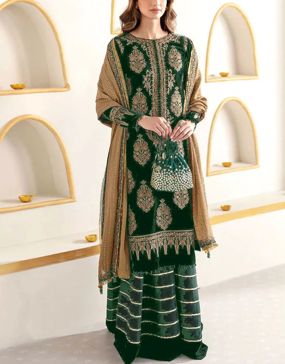 green velvet dress with embroidery Miss Circle Women Zenaida Emerald Green Cutout High Slit Velvet Gown
