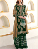 Heavy Embroidered Bottle Green Velvet Dress for Party Wear & Weddings (DZ18626)