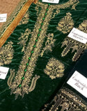 Heavy Embroidered Bottle Green Velvet Dress for Party Wear & Weddings (DZ18626)