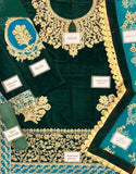 Luxury Embroidered Bottle Green Velvet Dress (DZ18638)