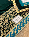 Luxury Embroidered Bottle Green Velvet Dress (DZ18638)