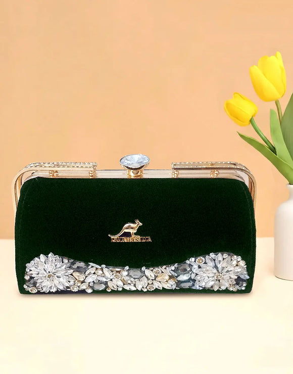 Luxe Bottle Green Velvet Evening Handbag for Women (DZ18359)