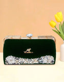 Luxe Bottle Green Velvet Evening Handbag for Women (DZ18359)