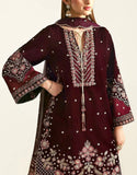 Luxury Embroidered Maroon Velvet Wedding Dress with Heavy Daman Cutwork (DZ18446)