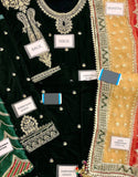 Glamorous Embroidered Emerald Green Velvet Wedding Dress with Multicolor Organza Dupatta (DZ18448)