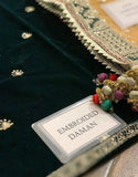Glamorous Embroidered Emerald Green Velvet Wedding Dress with Multicolor Organza Dupatta (DZ18448)