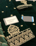 Glamorous Embroidered Emerald Green Velvet Wedding Dress with Multicolor Organza Dupatta (DZ18448)