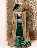 Glamorous Embroidered Emerald Green Velvet Wedding Dress with Multicolor Organza Dupatta (DZ18448)