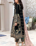 Heavy Embroidered Black Velvet Bridal Dress (DZ18616)