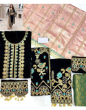 Heavy Embroidered Black Velvet Bridal Dress (DZ18616)