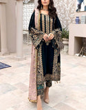 Heavy Embroidered Black Velvet Bridal Dress (DZ18616)