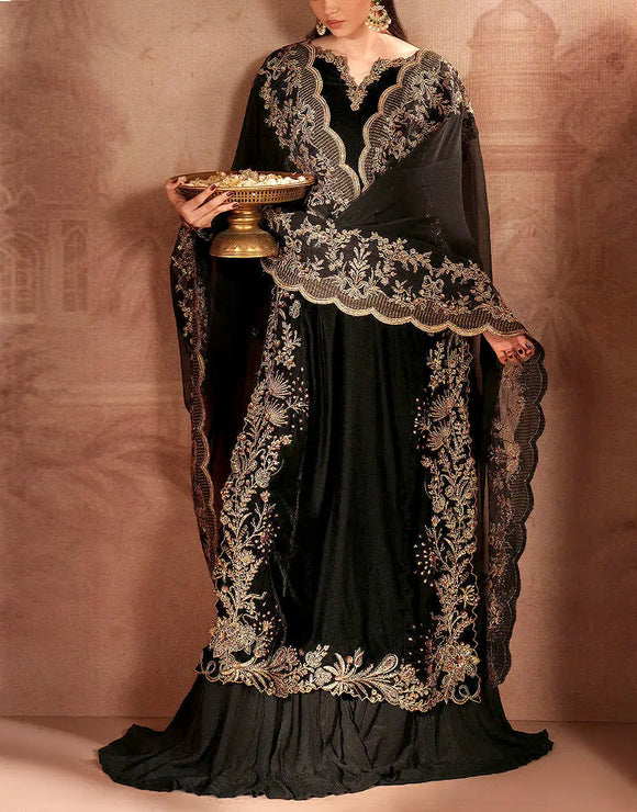 green emerald velvet dress Embroidered Velvet Formal CVF D-12 | Velvet formal main image 1