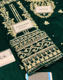 Luxe Embroidered with Handwork Bottle Green Velvet Dress (DZ18639)