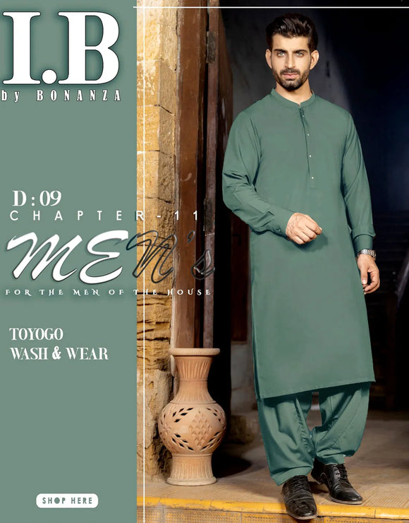 IB Unstitched Wash n Wear Green Shalwar Kameez for Men's Premium Quality Fabric (DZ18527)