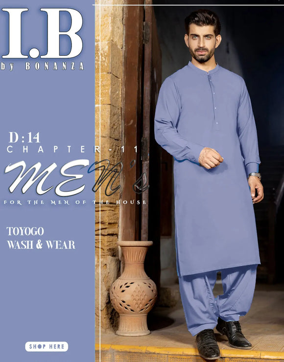 IB Unstitched Wash n Wear Solid Blue Shalwar Kameez for Men's Premium Quality Fabric (DZ18528)