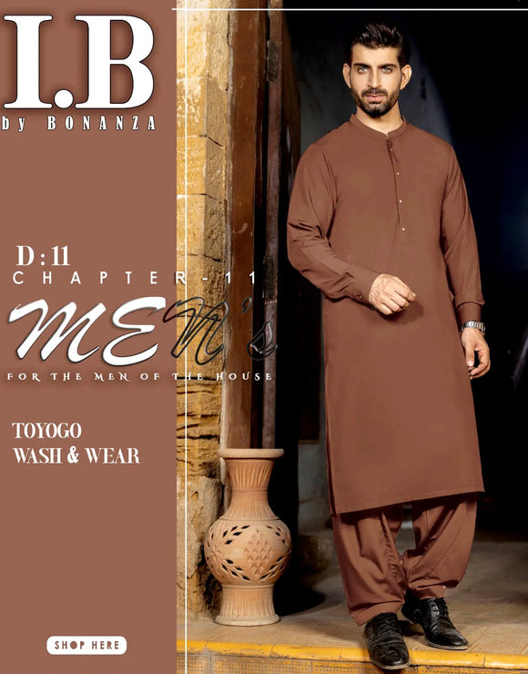 IB Unstitched Wash n Wear Brown Shalwar Kameez for Men's Premium Quality Fabric (DZ18529)
