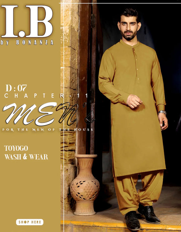 IB Unstitched Wash n Wear Dark Beige Shalwar Kameez for Men's Premium Quality Fabric (DZ18530)