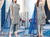 Heavy Embroidered Grey Net Wedding Dress (DZ14117)