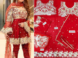 Embroidered Red Chiffon Bridal Dress (DZ12424)