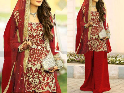 Heavy Embroidered Red Net Bridal Dress 2023 (DZ14366)