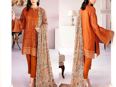 Heavy Embroidered Organza Party Wear Dress 2023 (DZ14521)