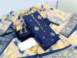 Banarsi Style Embroidered Raw Silk Dress with Organza Jacquard Dupatta (DZ14639)