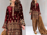 Heavy Embroidered Velvet Dress with Jamawar Trouser (DZ11538)