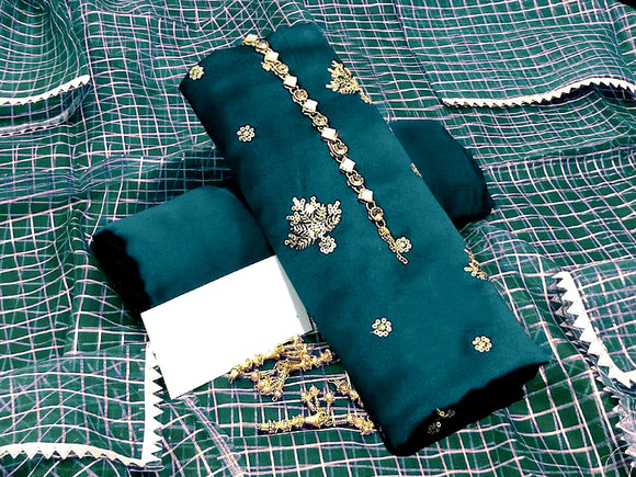 Embroidered Shamoz Silk Party Wear Dress with Shamoz Silk Trouser (DZ14635)