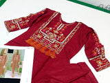 Readymade 2-Piece Embroidered Linen Dress (DZ15316)