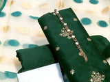 Banarsi Style Embroidered Raw Silk Dress with Organza Jacquard Dupatta (DZ15384)