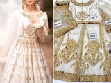 Embroidered & Mirror Work White Net Bridal Maxi Dress (DZ14230)