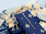 Banarsi Style Embroidered Raw Silk Dress with Organza Jacquard Dupatta (DZ14639)