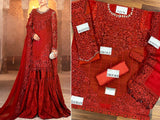 Cutwork Heavy Embroidered Red Chiffon Wedding Dress (DZ14512)