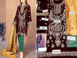 Heavy Embroidered Velvet Party Wear Dress with Jamawar Trouser (DZ14495)