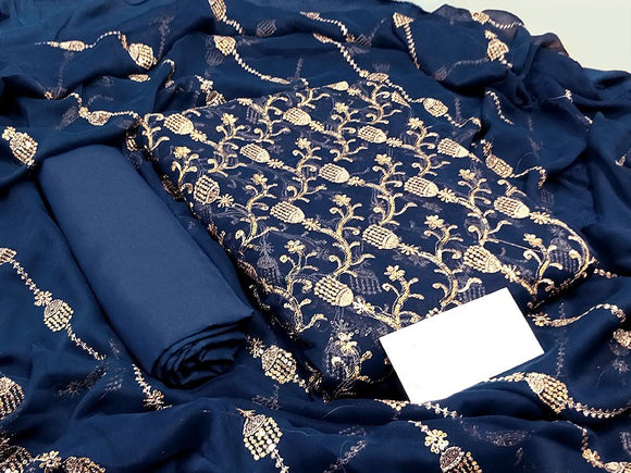 Embroidered Chiffon Party Wear Dress 2022 with Chiffon Dupatta (DZ15233)