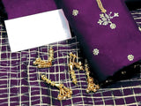 Banarsi Style Embroidered Raw Silk Dress with Organza Check Design Dupatta (DZ15386)