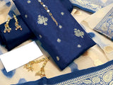 Banarsi Style Embroidered Raw Silk Dress with Organza Jacquard Dupatta (DZ14639)