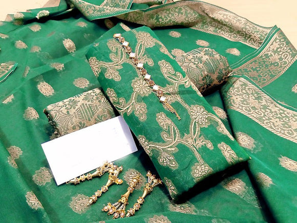 Banarsi Style Cotton Jacquard Dress with Cotton Jacquard Dupatta (DZ15162)