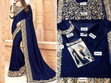 Indian Embroidered Navy Blue Chiffon Saree (DZ11549)