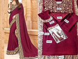 Indian Embroidered Maroon Chiffon Saree (DZ11550)