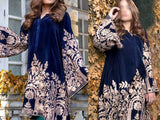 Embroidered Navy Blue Velvet Wedding Dress (DZ12312)
