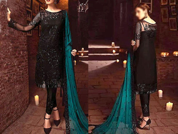 Elegant Sequins Embroidered Black Chiffon Dress (DZ12591)