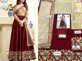 Indian Embroidered Maroon Chiffon Maxi Dress (DZ12699)