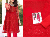 2-Piece Embroidered Red Net Party Wear Dress (DZ13297)