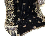 Embroidered Cutwork Black Bridal Velvet Shawl (DZ13405)