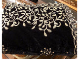 Embroidered Cutwork Black Bridal Velvet Shawl (DZ13405)