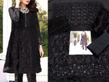 2-Piece Embroidered Black Net Party Wear Dress (DZ13444)