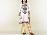 Embroidered Linen Dress with Wool Shawl Dupatta (DZ13530)