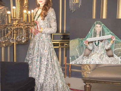 Heavy Embroidered Grey Net Bridal Maxi Dress (DZ13646)
